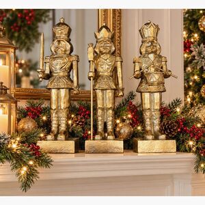 Audrey's Set of 3 Gold Nutcracker Toy Soldiers 12" Christmas Mantel Decor
